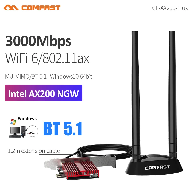 

Comfast 3000 Мбит/с Двухдиапазонная Wi-Fi 6 Intel AX200 PCI-E сетевая карта 802.11ax Bluetooth-совместимая со стандартами стандарта планшетов под управлением Win10