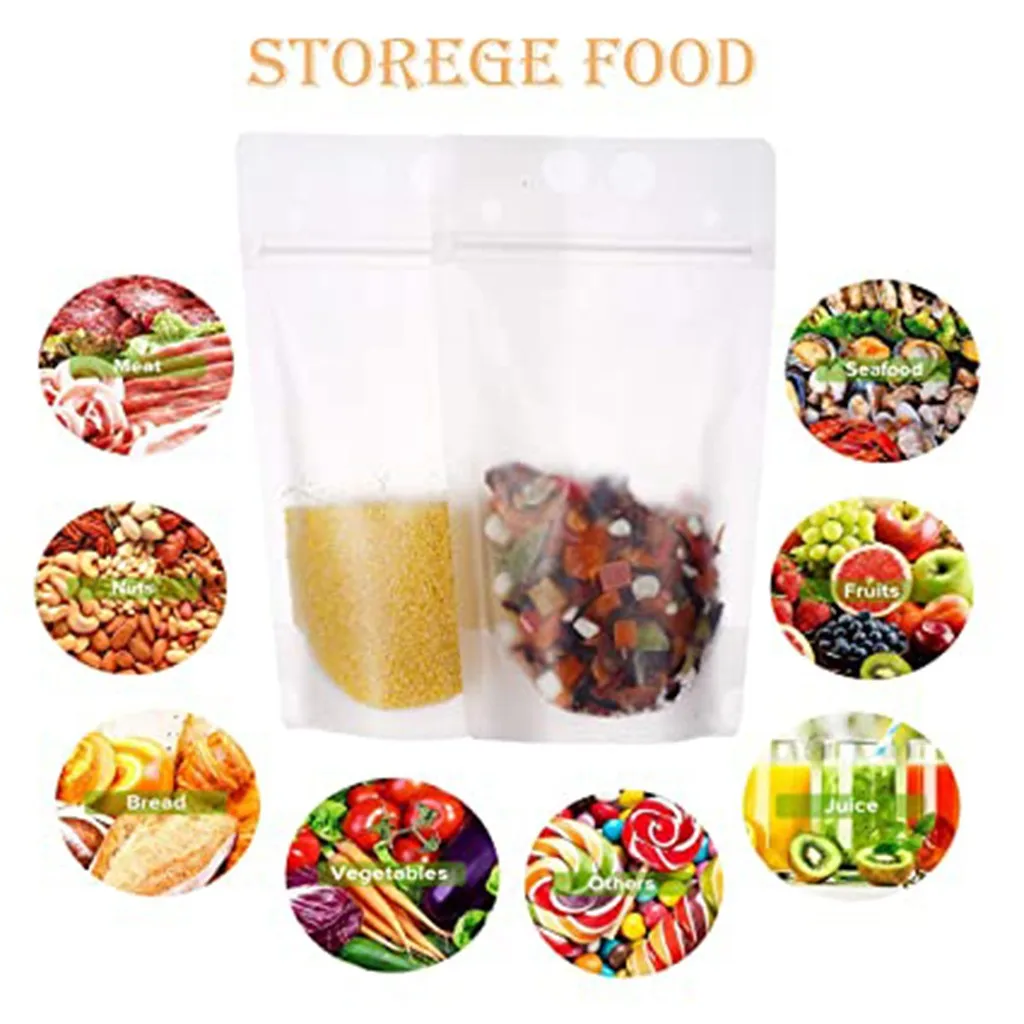 

100pcs Clear Plastic Drinking Bag With 100pcs Straw Summer Hot Drink Cold Drink Food Fresh Keeping Transparent Zipper Pouches