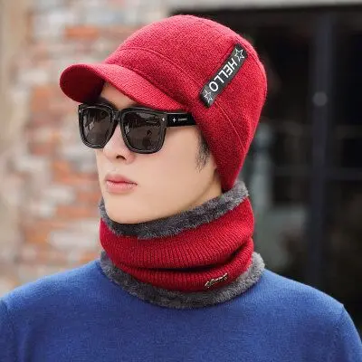 Зимние шапки Skullies Beanies, зимние шапки бини для мужчин и женщин, шерстяной шарф, шапки, Балаклава, маска, шапка, вязаная шапка, новинка - Цвет: wine red  Hat scarf
