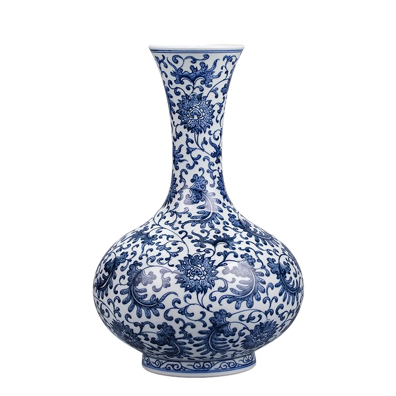 

Antique blue and white porcelain vase Jingdezhen hand painted Chinese style home furnishing living room decoration ceramic ornam