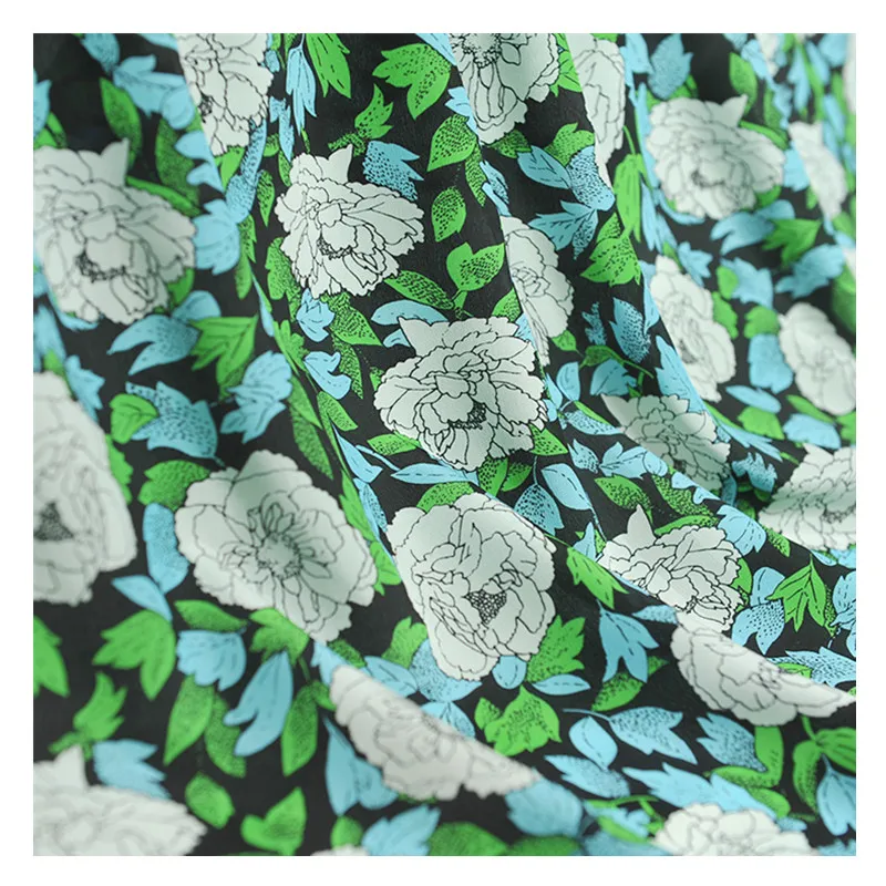 

100% mulberry silk crepe de chine fabric cloth per meter 14mm 111 cm wide printed clothing dress fabric wholesale silk cloth