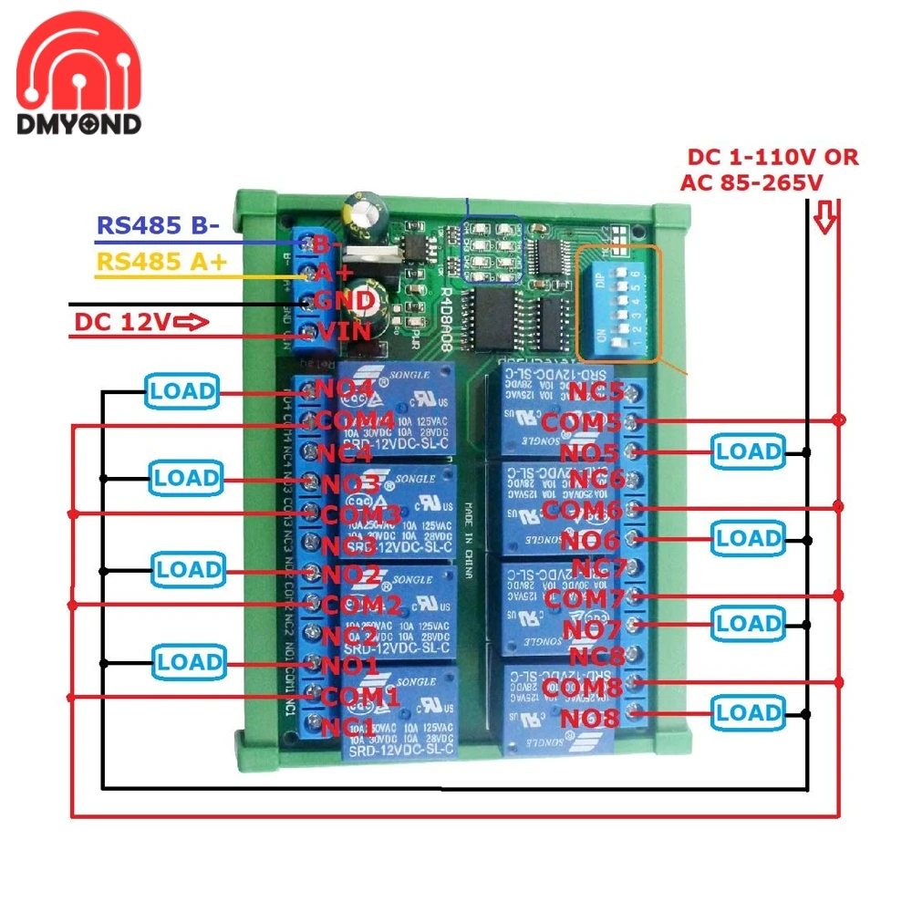 Релейная плата Modbus RTU UART пульт дистанционного управления DIN35 12 В постоянного тока