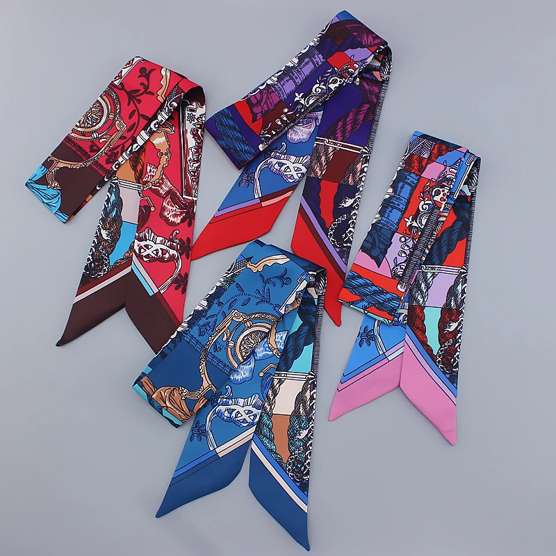 Женский Шелковый узкий шарф дизайнерский шейный платок с рисунком Женская