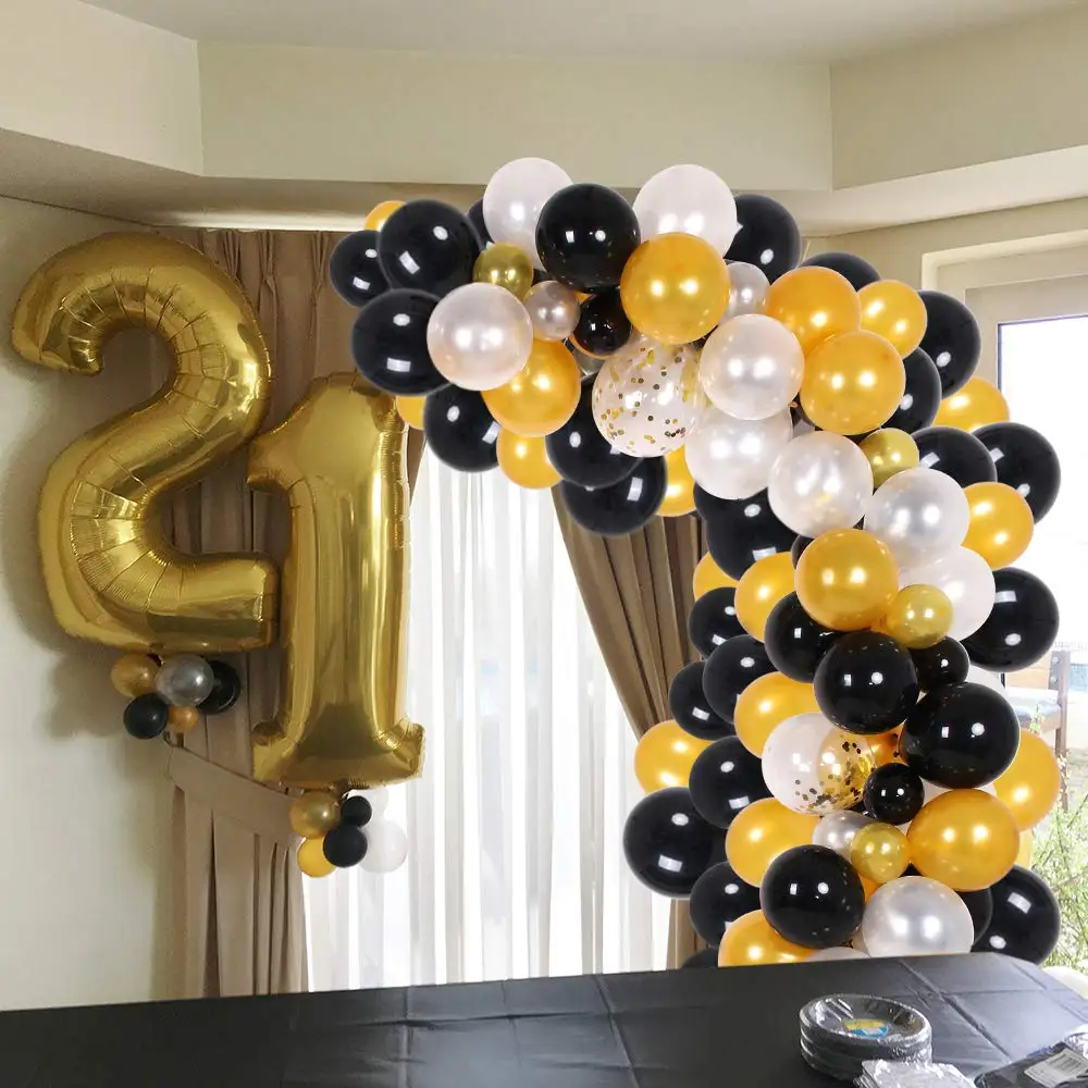 150 шт. черный золотой Воздушный Шар Комплект гирлянды и белый воздушный шар