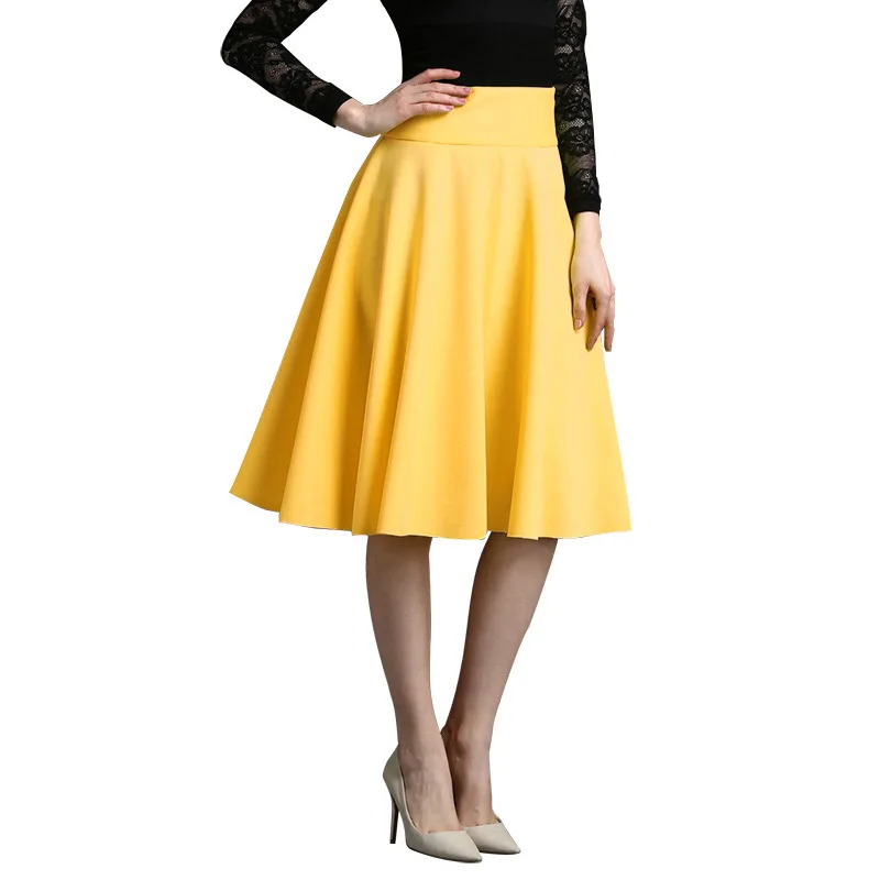 

Women Bottoms Pleated Skirts Saia High Waisted Knee Length 5XL Plus Size Midi Pink Green Black Blue High Waist Elegant 022801