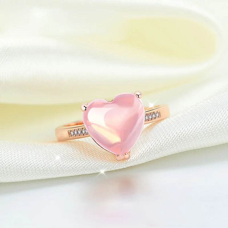 MOONROCY розовое золото кольцо из опала Росс кварцевый кристалл сердце ювелирные