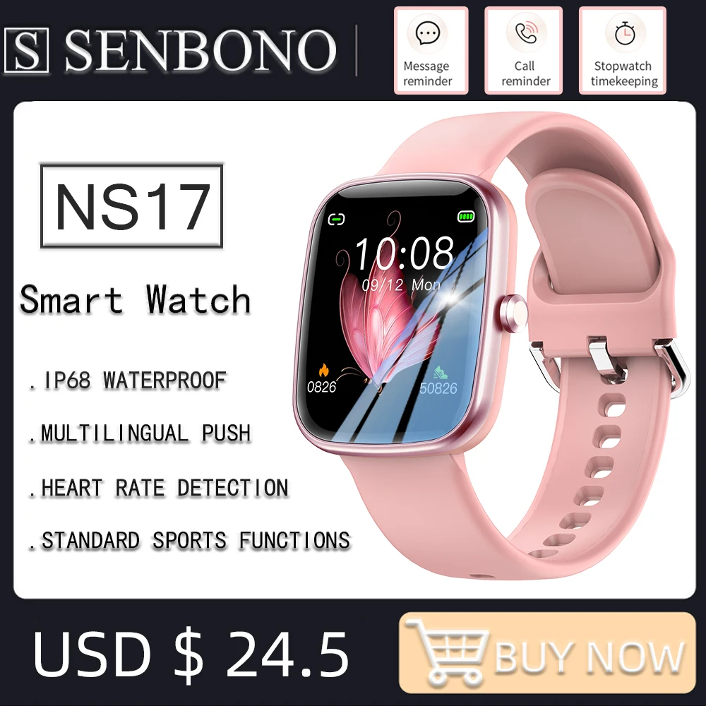 

Смарт-часы SENBONO NS17 для мужчин и женщин, спортивные водонепроницаемые умные часы с HD экраном 1,4 дюйма, с пульсометром, PK A1 P25