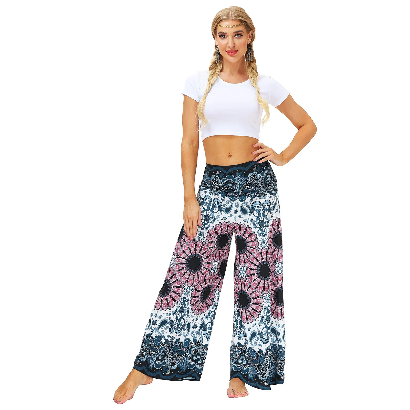New Products Women's Fashion Sports Yoga Leisure Straight Wide Leg Pants Ethnic Dance Practice Pants