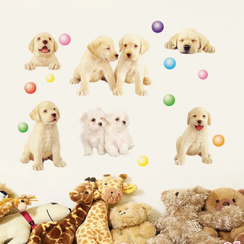 

3D Cute Dog Wall Stickers Home Decoration Accesories For Home Bedroom Girl Child Nursery Wallpaper Baby Modern Kids Rooms Decor
