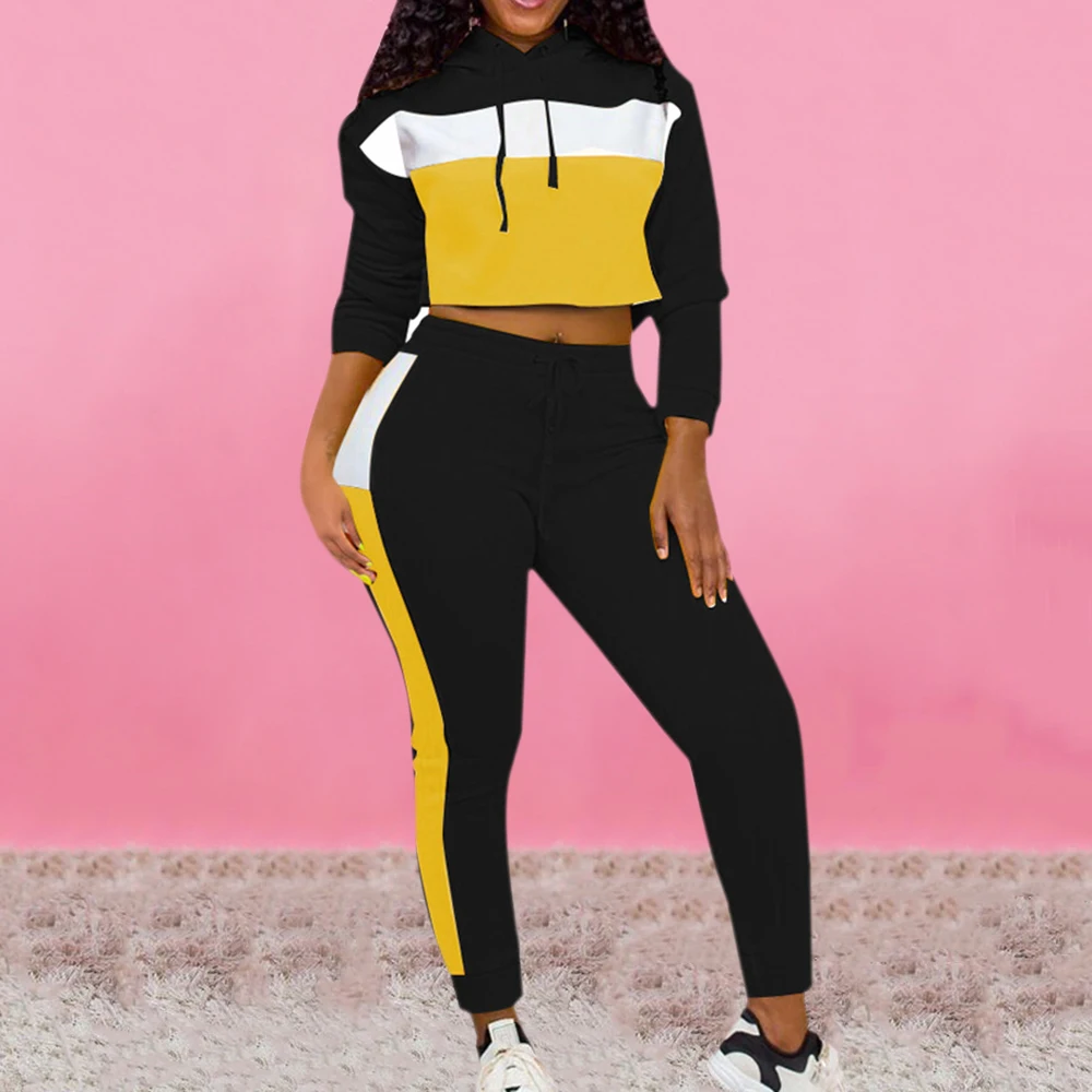 Женский спортивный костюм пэчворк из 2 предметов толстовка с длинным рукавом