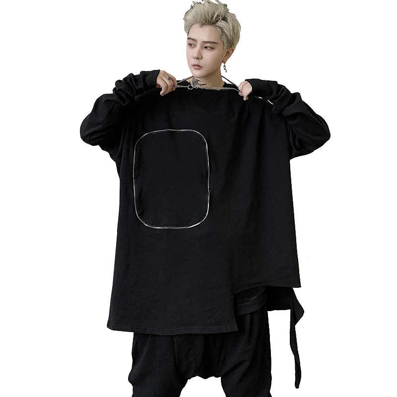 IEFB / Men's Clothes 2020 autumn Hip-hop Personality Hem Zipper Decoration Loose Long Sleeve T-shirt Big Size 9Y432 | Мужская одежда