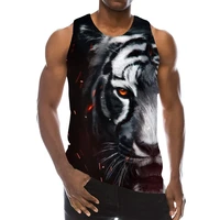 mens tiger graphic sleeveless 3d top holiday tees animals tank tops gym boys streetwear novelty vest