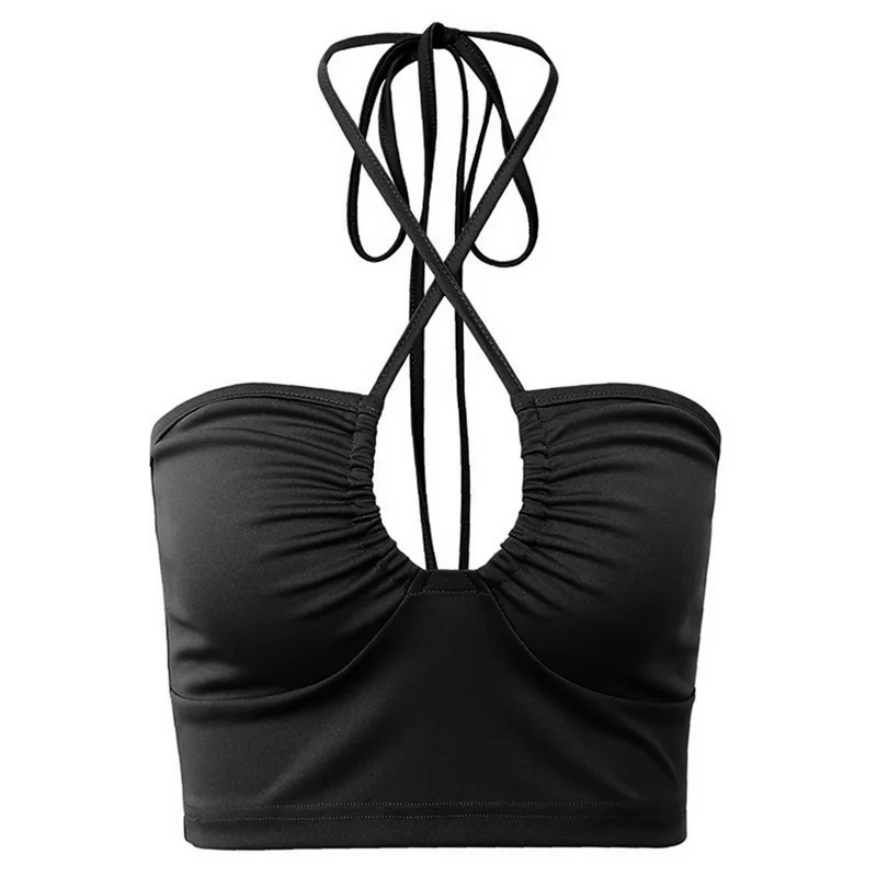 2020 New Women Sexy Solid Lace Up Bow Halter Top Fashion Sleeveless Backless Tube Tops Female Streetwear Green | Женская одежда