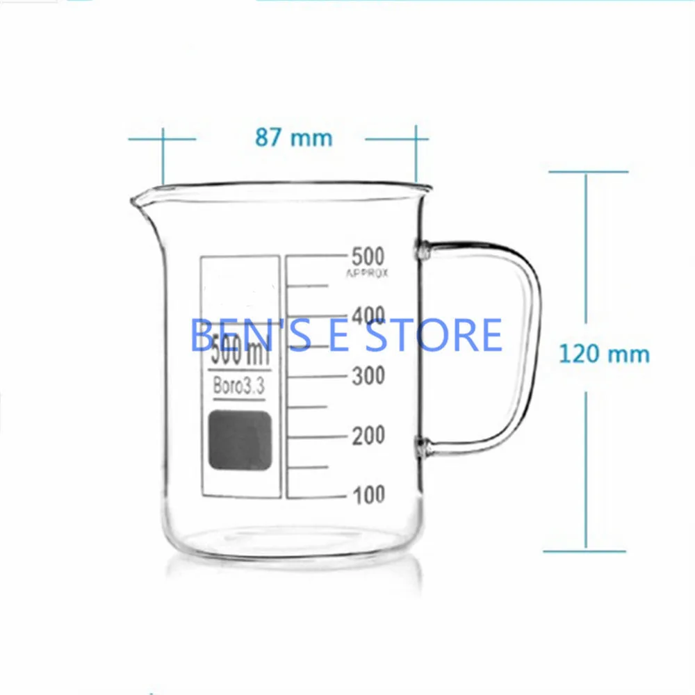 

500mL Glass Beaker with Handle New Chemical Lab Glassware Borosilicate Glass 3.3