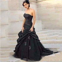 verngo gothic black wedding dress 2020 modest custom a line pleats applique taffeta strapless bridal gowns vestido de noiva