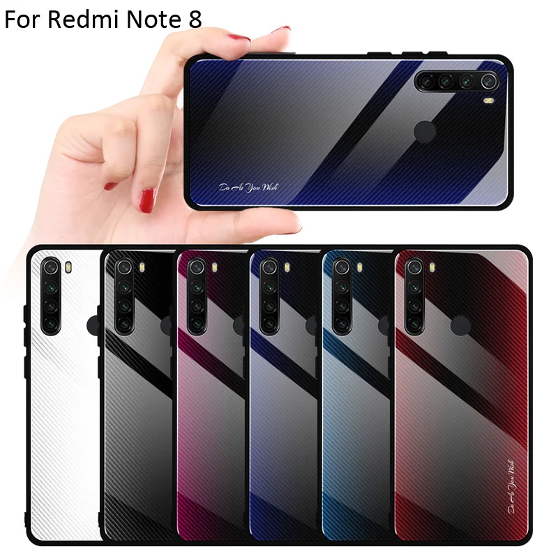 Чехол из закаленного стекла с градиентом из углеродного волокна для Xiaomi Redmi Note 8 Pro 8T