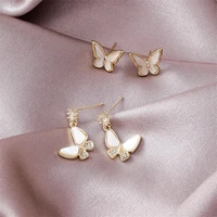 korean cute crystal animal butterfly dangle earrings girls simple lovely earrings fashion jewelry for women brincos