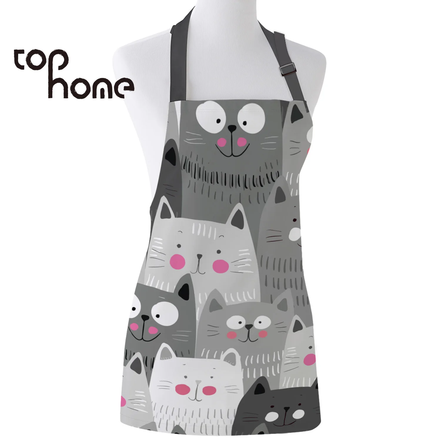 Tophome Кухонный Фартук с рисунком Серого Кота регулируемые фартуки из парусины без
