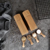 wooden salt and pepper grinder setwood pepper mill salt grinder with adjustable coarsenessadding wood spoon and cleaner tool