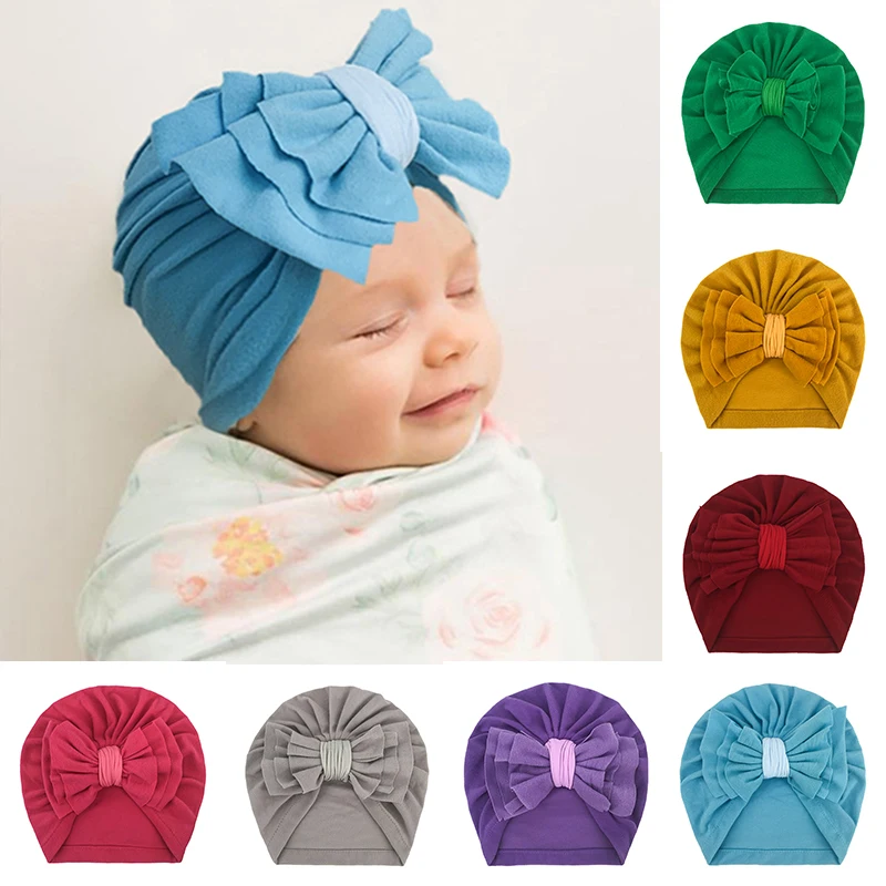 

Turban Flower Bows Newborn Baby Girl Hat Comfortable Cute Bow Hats Pullover Hats Autumn Winter Children's Warm Baotou Cap