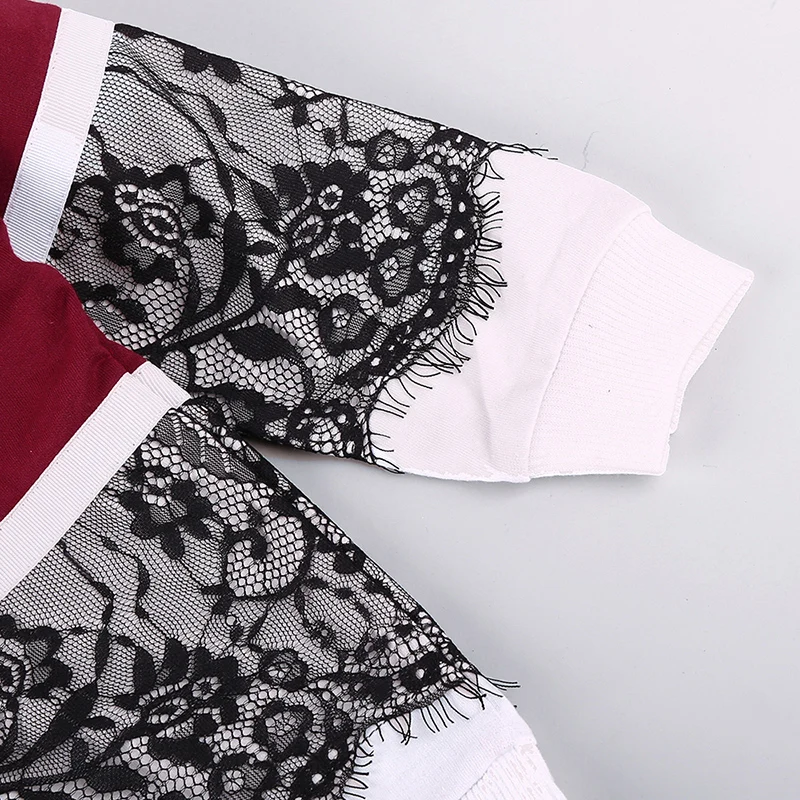 

Kids Girl Autumn Casual Wear Long-sleeved Lace Tops Trousers Suit Sweet Lace Stitching Pullover T-shirt and Letter Elastic Pants