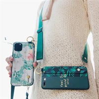 galaxy note 20 ultra case art leaf floral crossbody wristband holder cover for samsung s21 plus s20 fe a21s 20s m51 a42 52 32 72