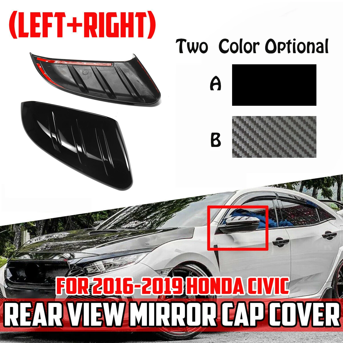 

2pcs Carbon Fiber Look Rear View Mirror Cap Cover for Honda Civic 2016-2020 Car Side Door mirror add on