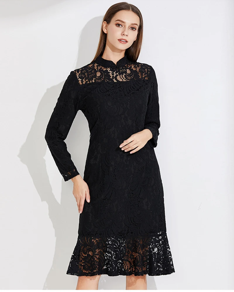 Новинка женское осенне-зимнее кружевное платье большого размера вечерние платья