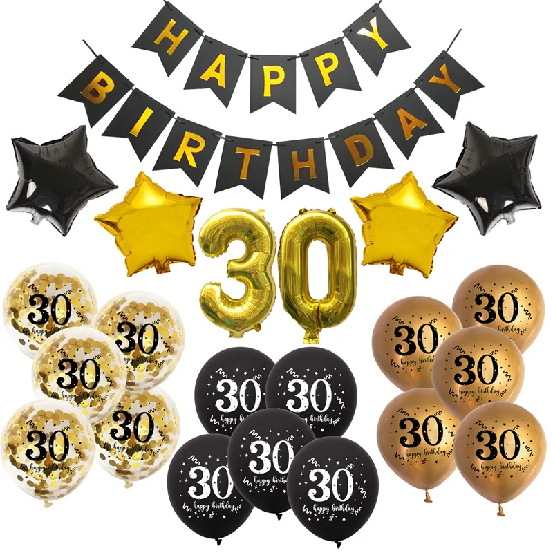 

Black Gold 30 40 50 60 Year Balloons Happy Birthday Banner Adult Birthday Party Decor Wedding Men Women 30th 40th 50th Supplies