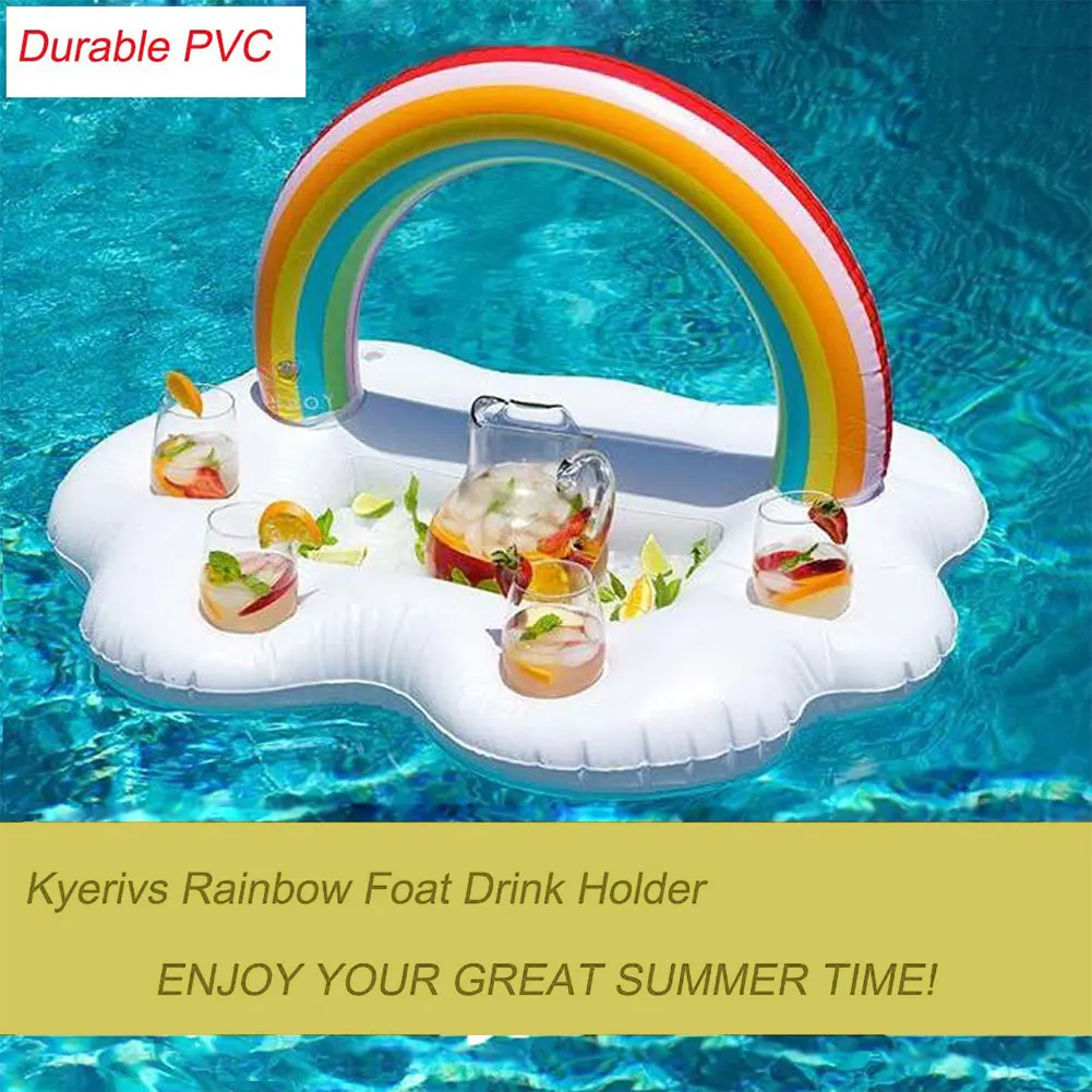 

Inflatable Pool Float Beer Drinking Cooler Table Bar Tray Beach Swimming Ring Summer Pool Party Rainbow Water Entertainment