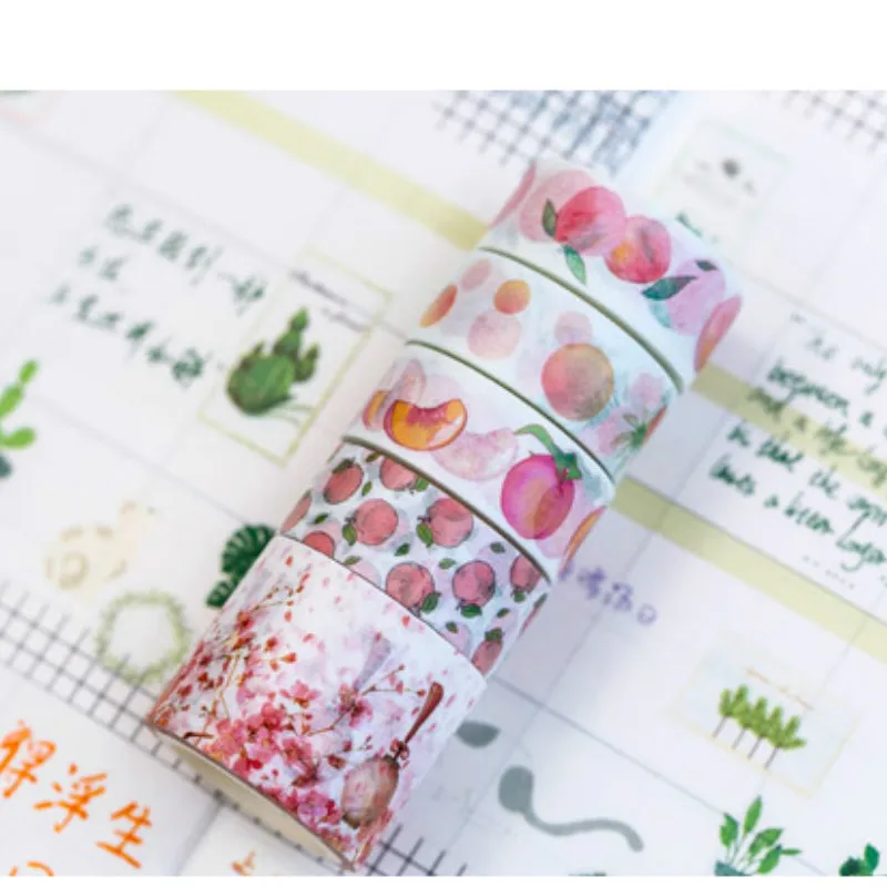peach 1 set 5pcs 5 шт./кор. декоративный скотч с цветочным принтом для художественного оформления ногтей, ручная работа Скрапбукинг фруктовая маска Sakura бледно-лиловый клейкая этикетка наклейка канцелярские принадлежности - Цвет: peach 1 set 5pcs