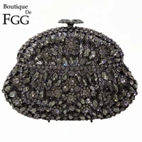 boutique de fgg wine pot grey crystal women evening bags metal hard case wedding party diamond clutch minaudiere handbag purse