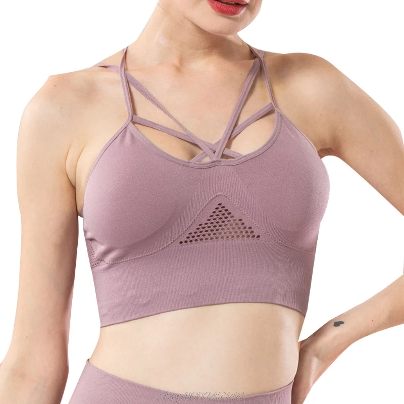 

Women Wirefree Removable Pad Sports Bra Cross Back Straps Shockproof Fitness Bralette Workout Yoga Vest Running M24 21 Dropship