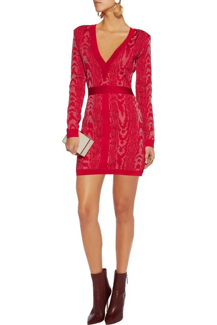 

2019 New Women Red v neck long sleeve Bodycon Celebrity evening Party vestidos Bandage dresses
