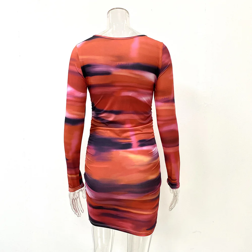 

hirigin sexy long sleeve mini dress for women spring autumn high quality Leisure vacation pleated bodycon dress female