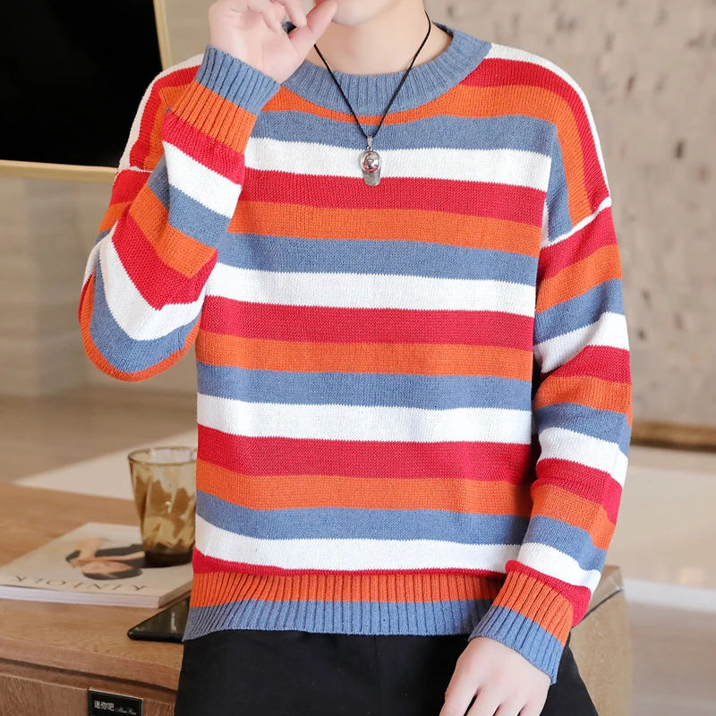 

UYUK Autumn Winter New Casual Loose Fashion Trend Collar Patchwork Color Pullover Men Sweater Clothes Homme Masculina