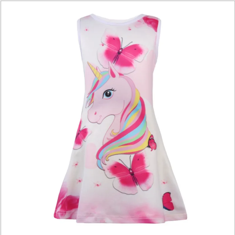 new hot Girls Dresses unicorn Pegasus pattern Princess Party Dress For gift Butterfly Printing Baby Girl Clothes | Детская одежда и