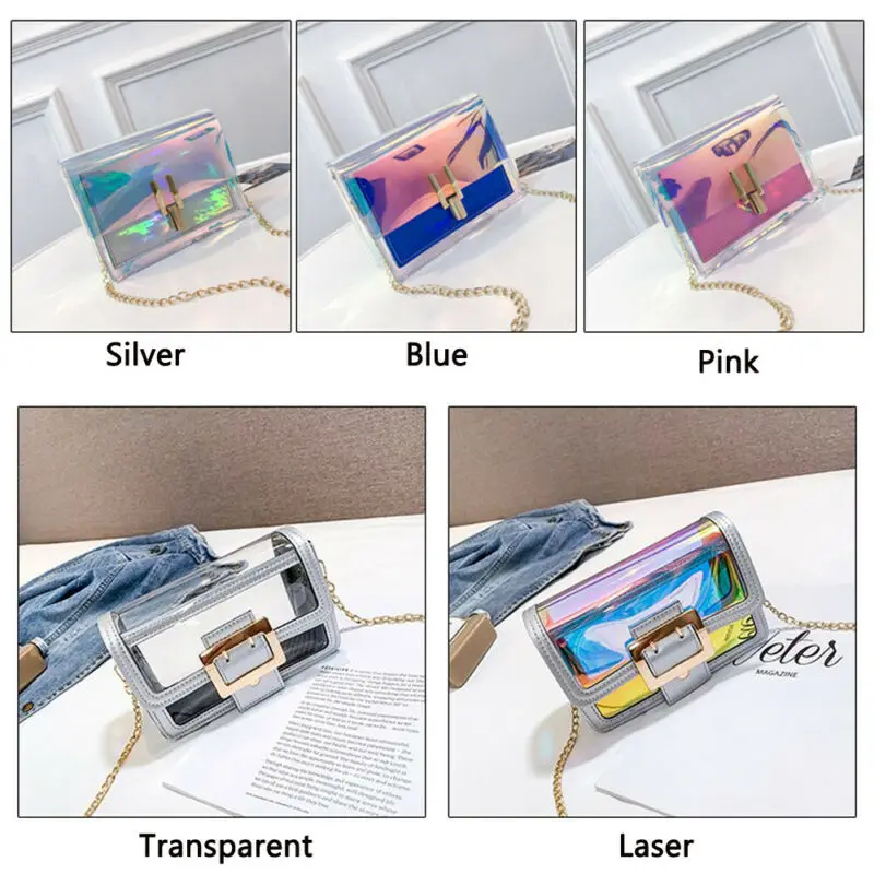 Модные женские Наплечные сумки прозрачная Лазерная цепочка летняя пляжная