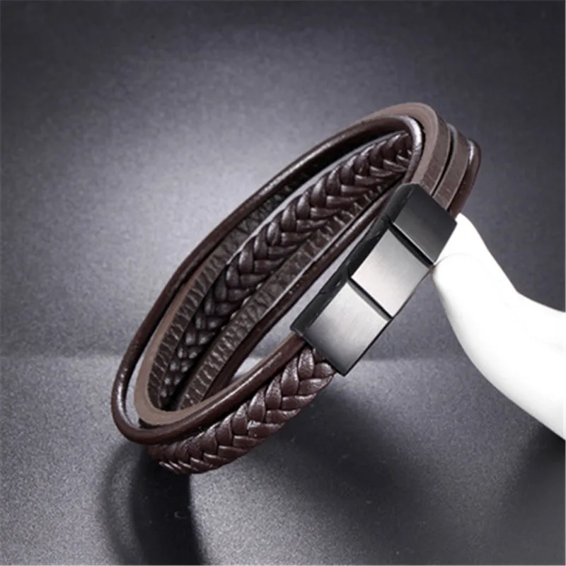

Stainless Steel Adjustable Buckle Woven Men's Bracelet Punk Style Handmade Multi-Layer Leather Women's Bracelet Jewelry Wholesal