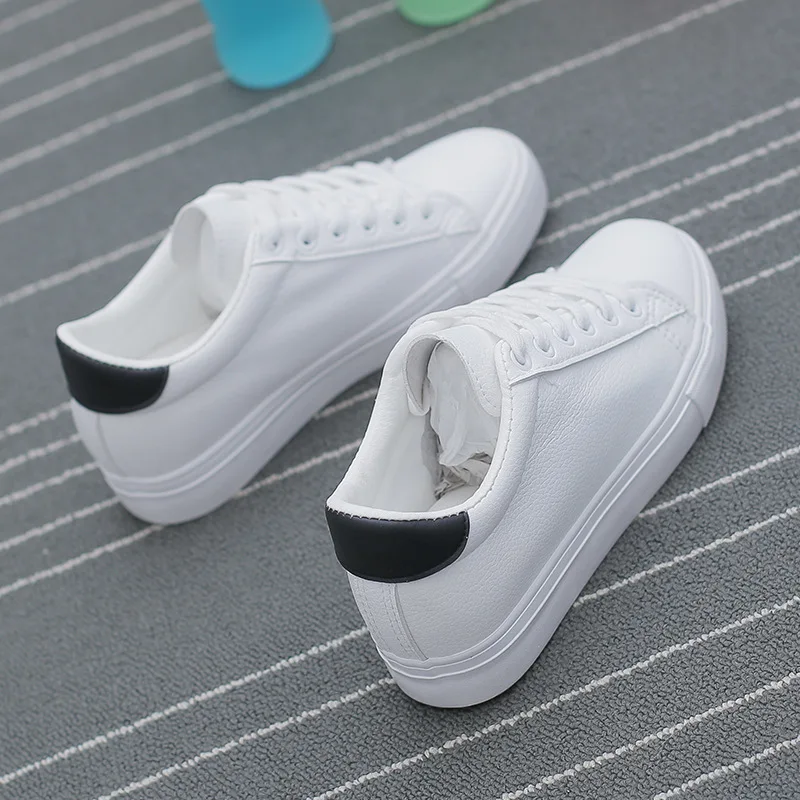 

2021 Spring Women's Vulcanize Shoes New Fashion Casual Classic Solid Color PU Leather Shoes Women Casual White Sneakers Shoes