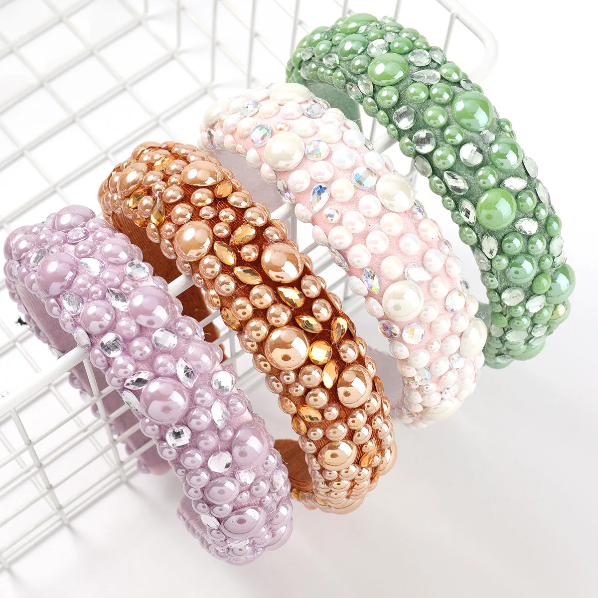 

New European American Gold Velvet Diamond Glass Headbands Round Resin Hairband Girl Hair Bundle Headwear Hair Accessories