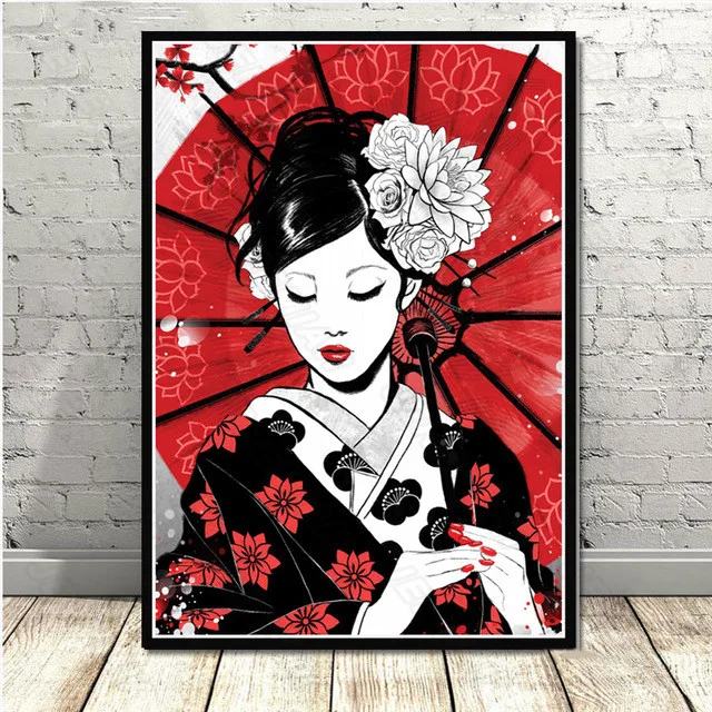 

Japanese Beauty Fish Combination Cartoon Poster Nordic Style Canvas Canvas Print Painting Modern Living Room Decoration