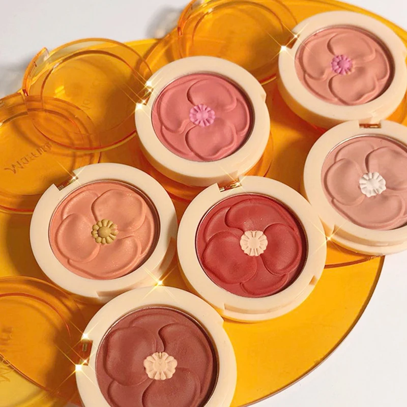 

Hot New Blush 6Colors Korean Brightening Rouge Flower Carving Women Pink Red Orange Mineral Pigment Shiny Face Makeup Cosmetics