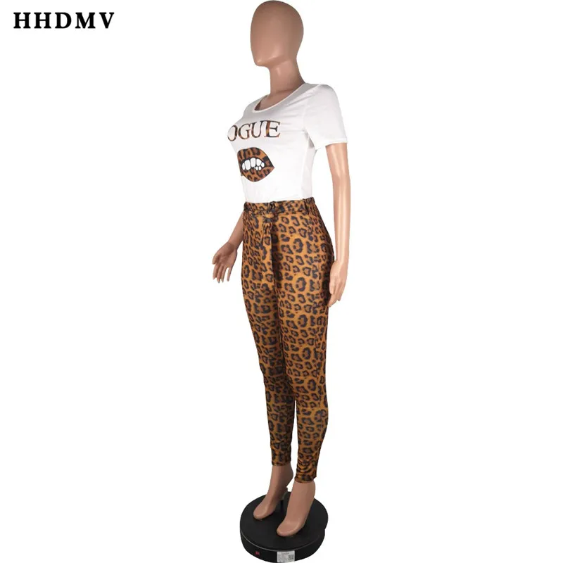 HHDMV YY5079 Модные леопардовые комплекты с короткими рукавами, круглым вырезом, эластичный пояс, карманы, длинные штаны, комплект из двух предметов
