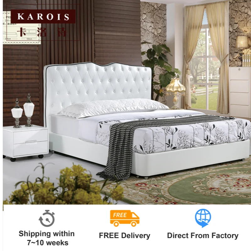 

KAROIS B937 Роскошный Бриллиантовый дизайн модели белого цвета из искусственной кожи деревянная кровать для спальни