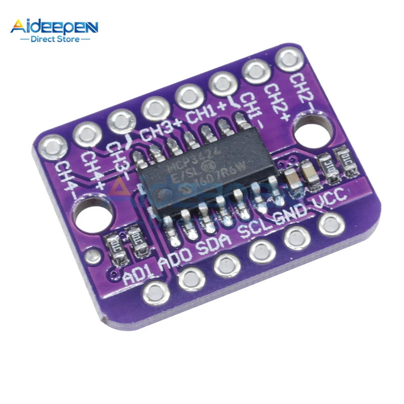 DC 2.7V-5.5V MCP3424 Programmable Gain Amplifier Module 4 Channel I2C IIC Interface A/D Converter For Arduino Raspberry Pi | Инструменты