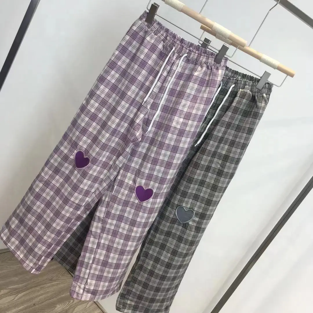 Игривые женские брюки в стиле преппи клетку повседневные свободные с талией