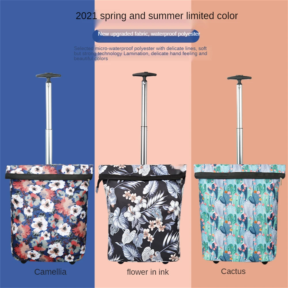 

Foldable Trolley Shopping Cart Capacity Grocery Bag Loading Utility Cart with Stainless Aluminum Frame Removable Waterproof