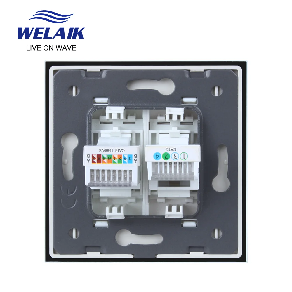 WELAIK EU 1Frame Crystal-Glass-Panel CAT6 RJ45 Telephone Computer Internet Wall Socket 80*80mm A18TPCOW | Обустройство дома