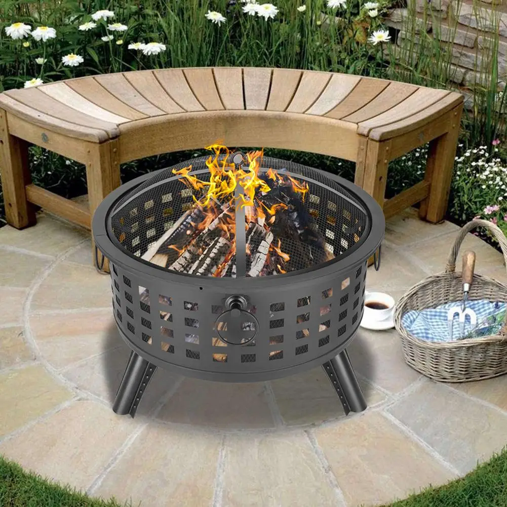 

26 inch Round Lattice Fire Bowl Backyard Patio Outdoor Fireplace Black Stove Camping Outdoor Patio Fireplace Cooking Campfire